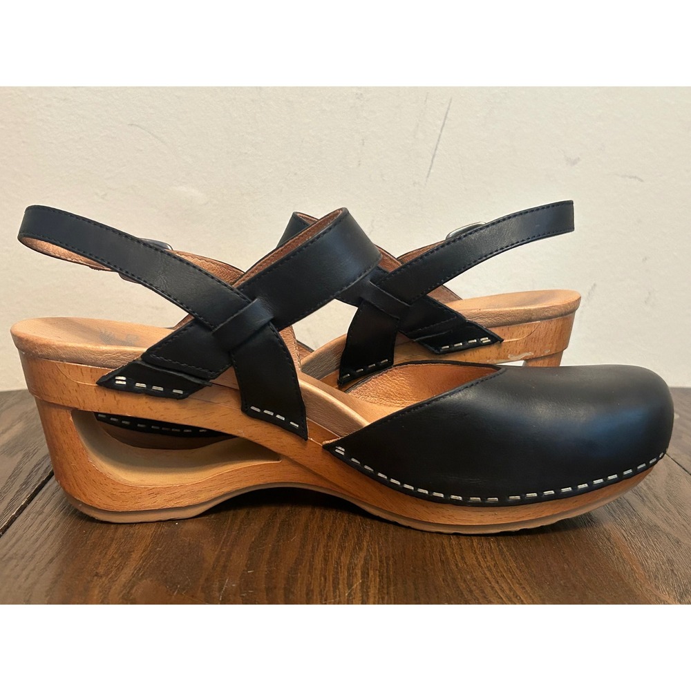 Dansko Taci Waxy Black Wedge leather Mary Jane Clogs Women's Size 41 US 10.5-11 - Picture 11 of 14